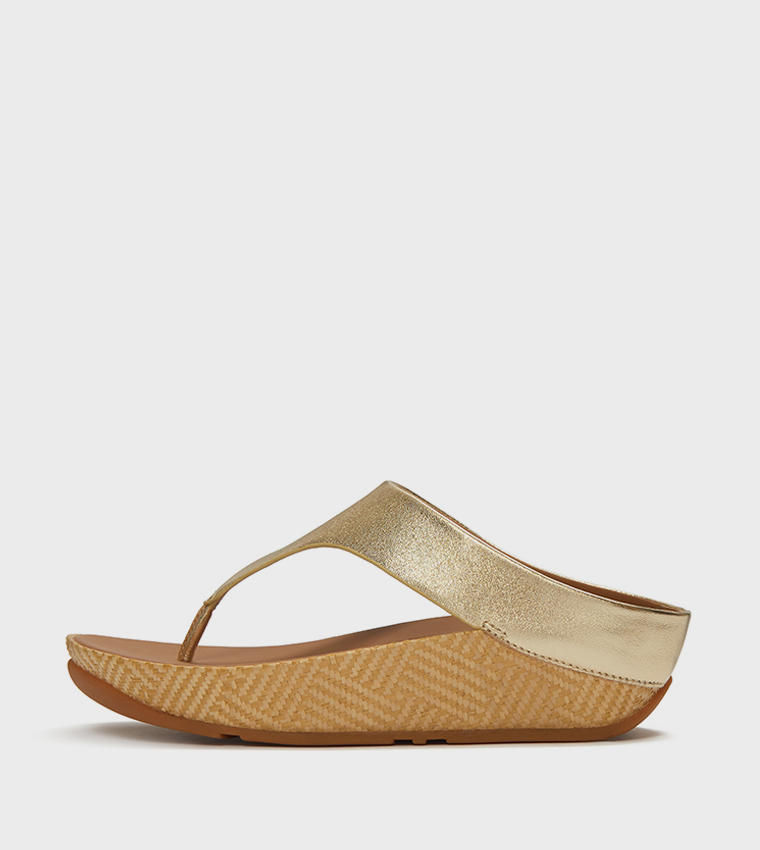 LULU LUX Graphic Weave Leather Wedge Sandals
