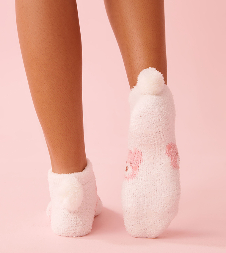 Teddy Bear Print Pompom Soft Plush Socks
