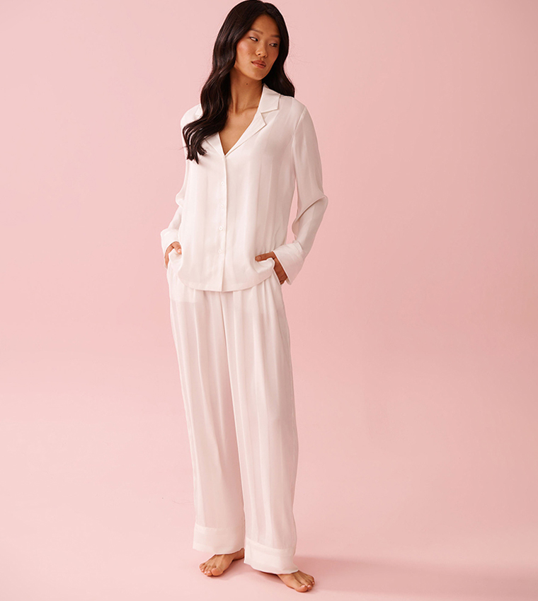 Striped Long Sleeves Satin Pajama Set
