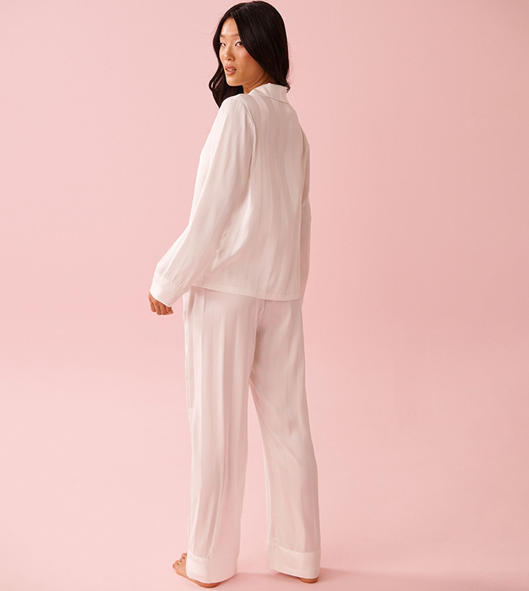 Striped Long Sleeves Satin Pajama Set