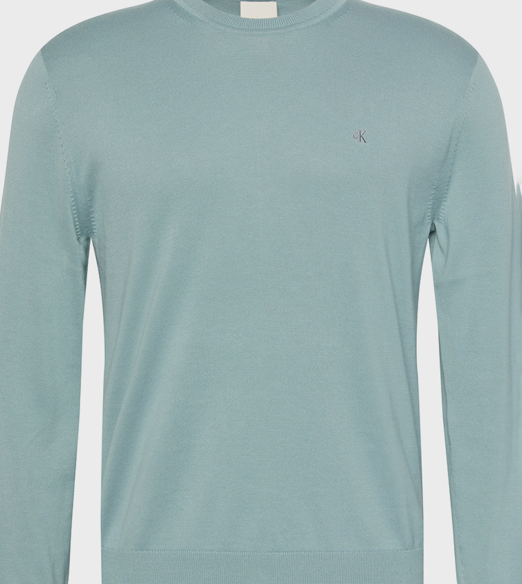 Solid Cotton Crew Neck Sweater