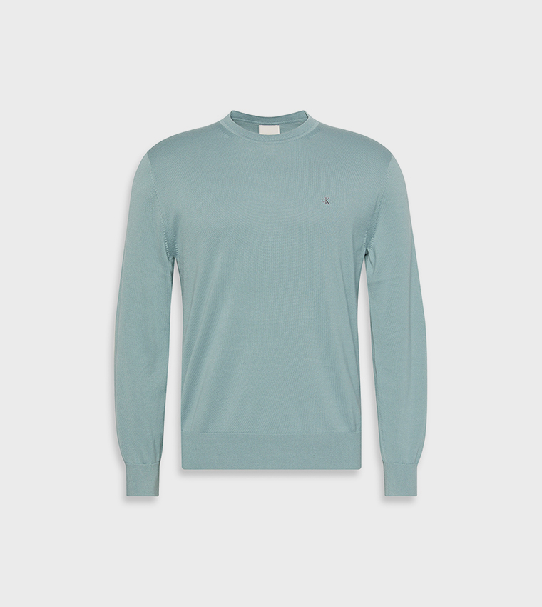 Solid Cotton Crew Neck Sweater