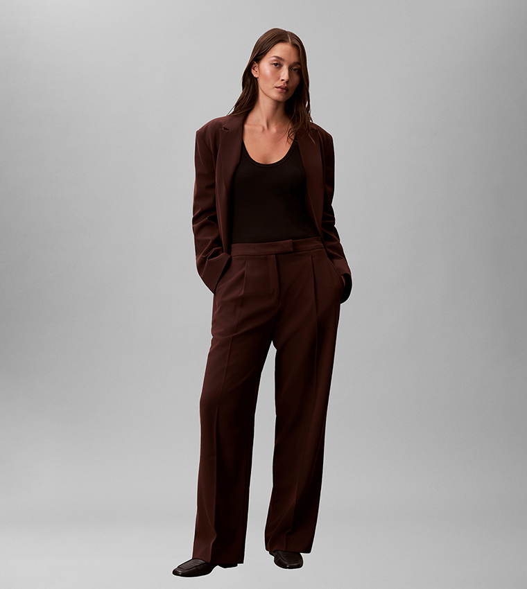 Solid High Rise Pleated Trousers
