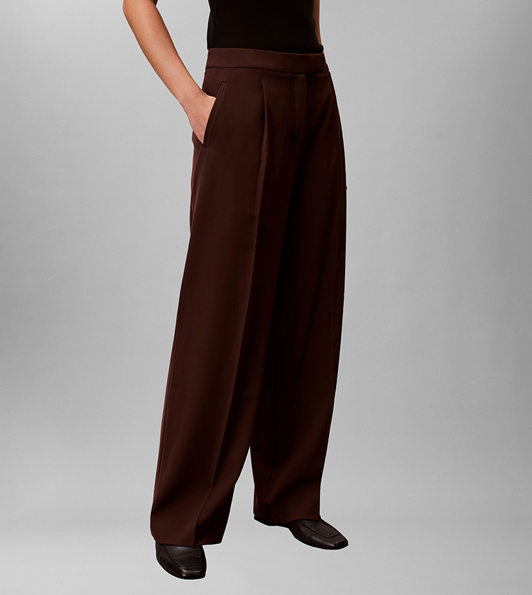 Solid High Rise Pleated Trousers