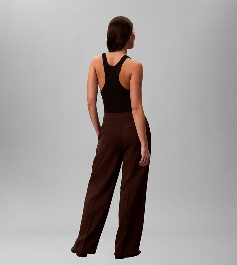 Solid High Rise Pleated Trousers