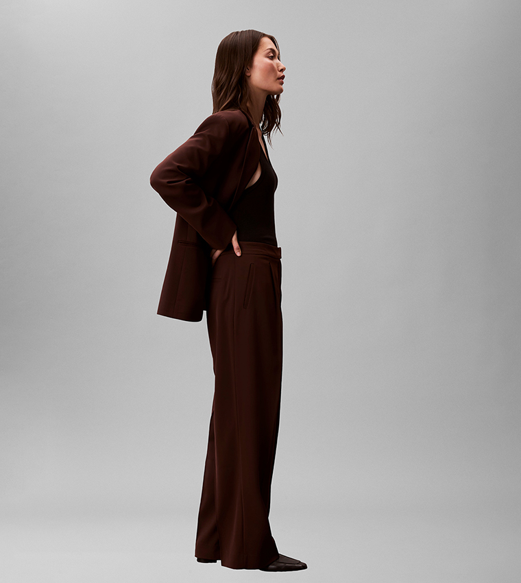 Solid High Rise Pleated Trousers