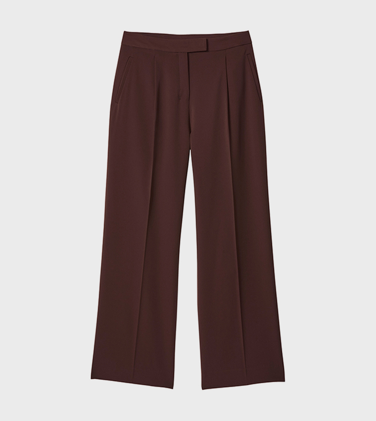Solid High Rise Pleated Trousers