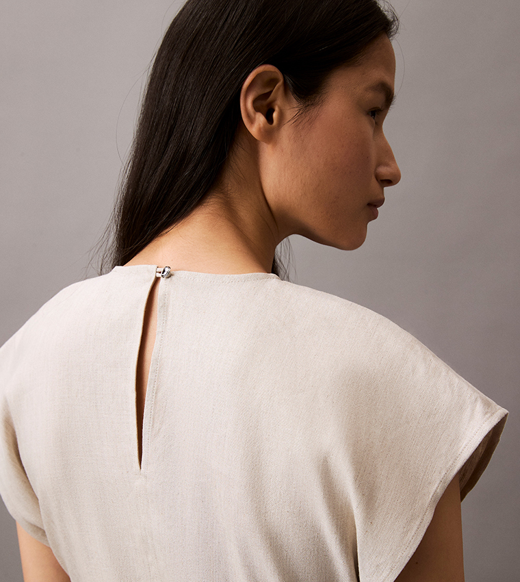 Solid Stretch Linen Midi Dress