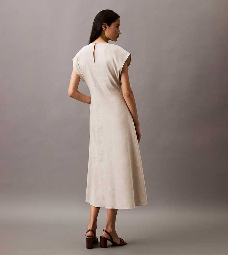 Solid Stretch Linen Midi Dress