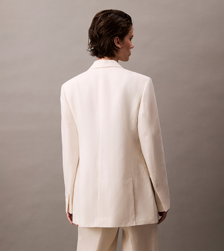 Relaxed Fit Double Breasted Linen Blazer