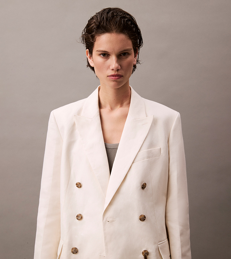 Relaxed Fit Double Breasted Linen Blazer