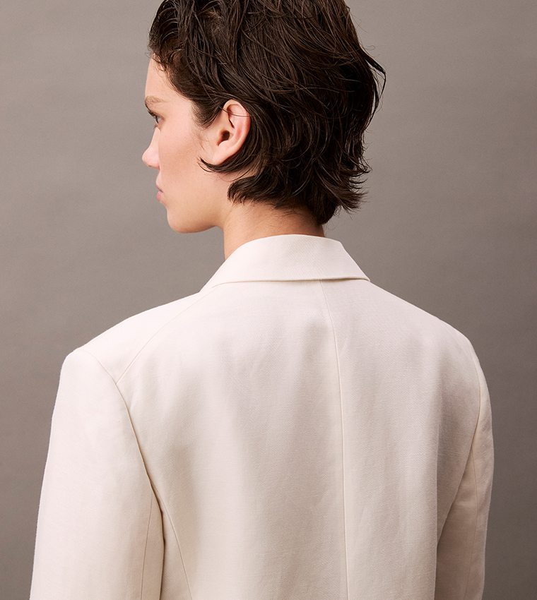 Relaxed Fit Double Breasted Linen Blazer