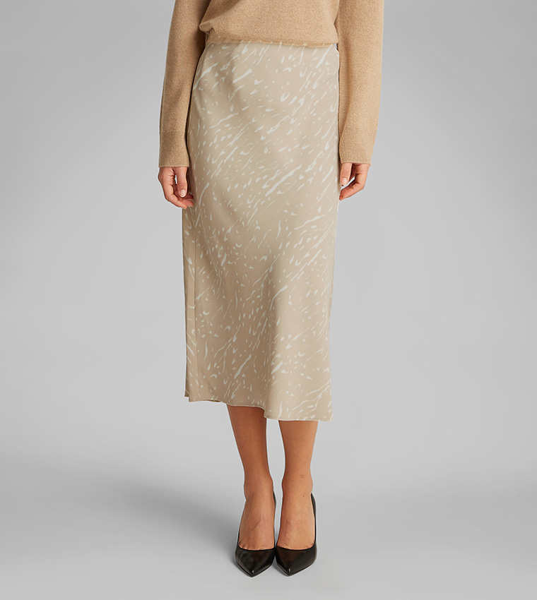 Printed Elastic Waist Midi Skirt