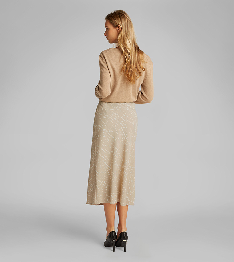 Printed Elastic Waist Midi Skirt