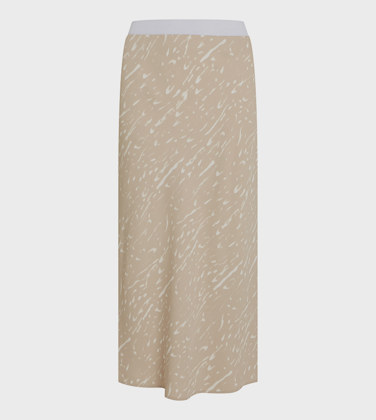 Printed Elastic Waist Midi Skirt