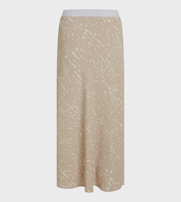 Printed Elastic Waist Midi Skirt