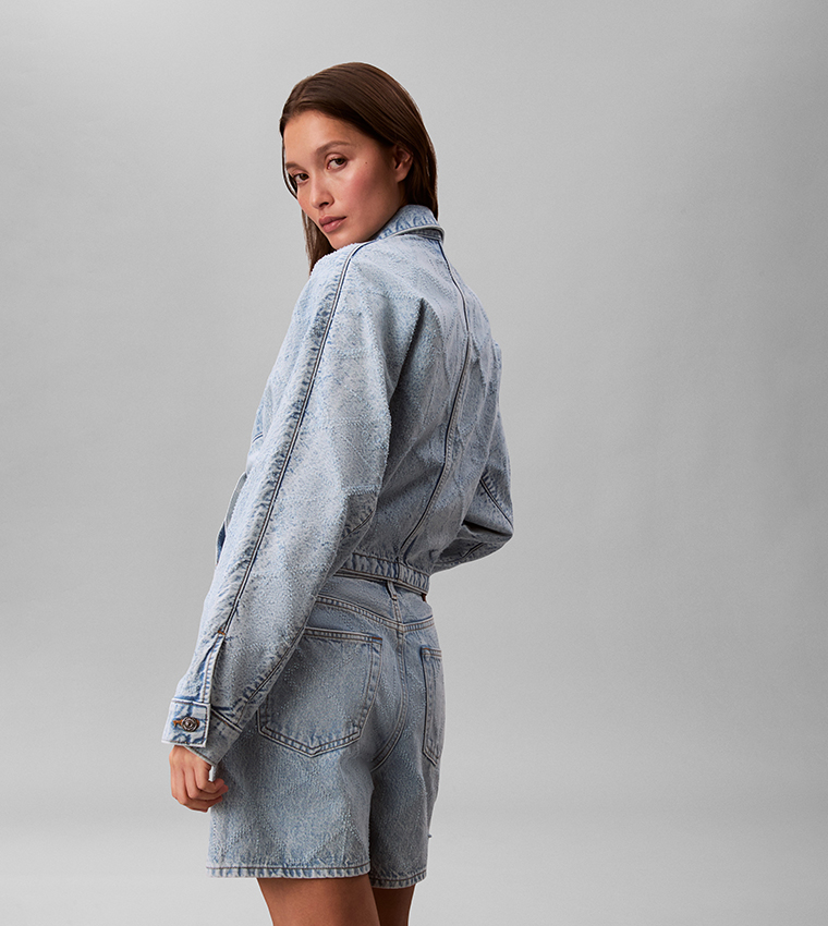 Washed Button Closure Trucker Jacket