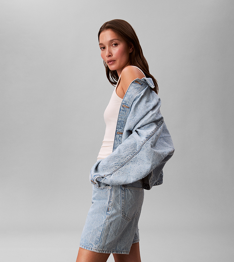 Washed Button Closure Trucker Jacket