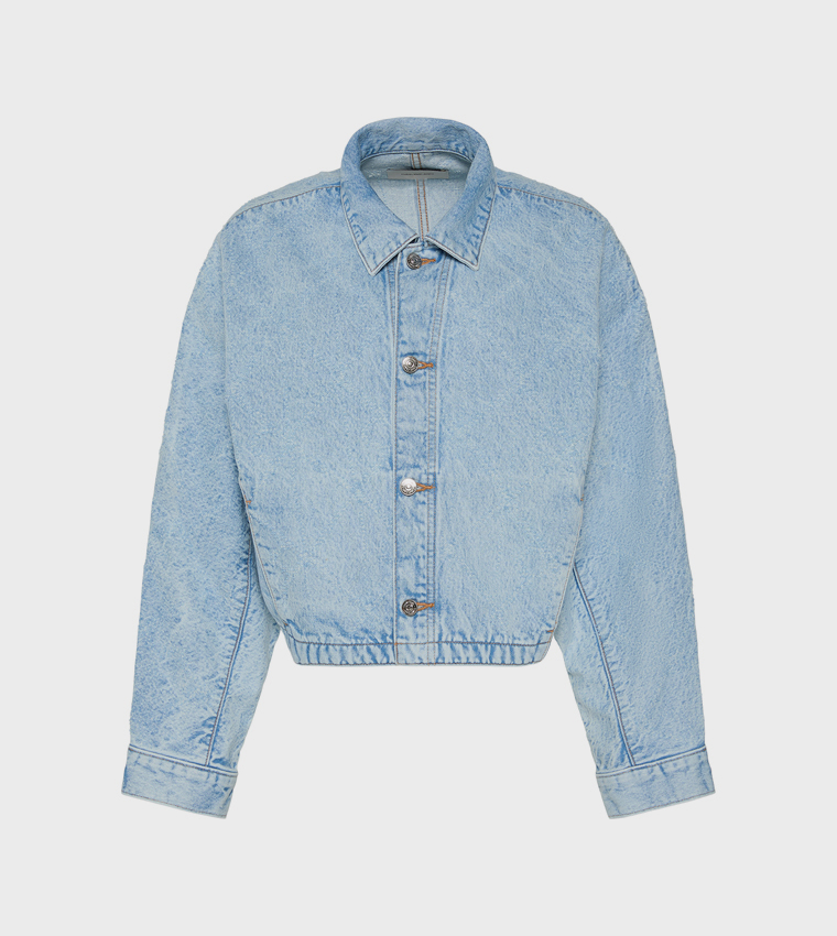 Washed Button Closure Trucker Jacket