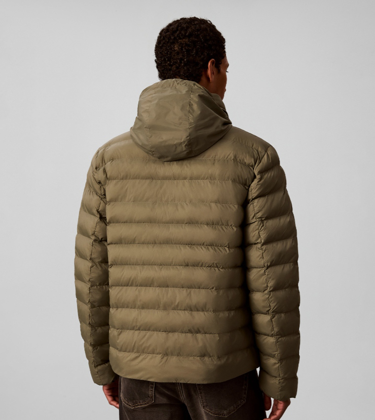 Solid Hooded Zip Puffer Jacket