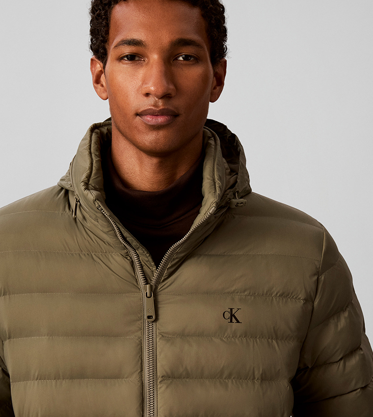 Solid Hooded Zip Puffer Jacket