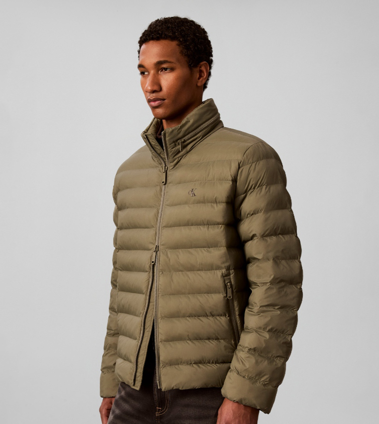 Solid Hooded Zip Puffer Jacket