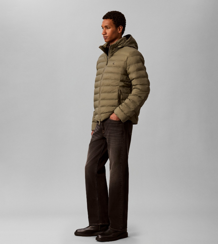 Solid Hooded Zip Puffer Jacket