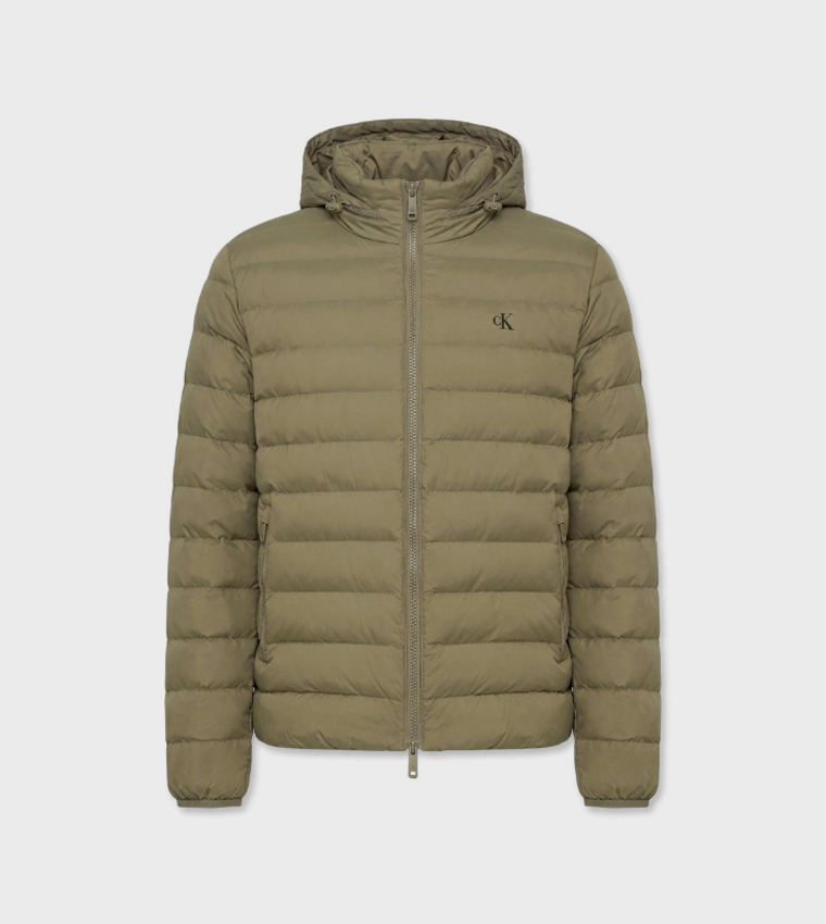 Solid Hooded Zip Puffer Jacket