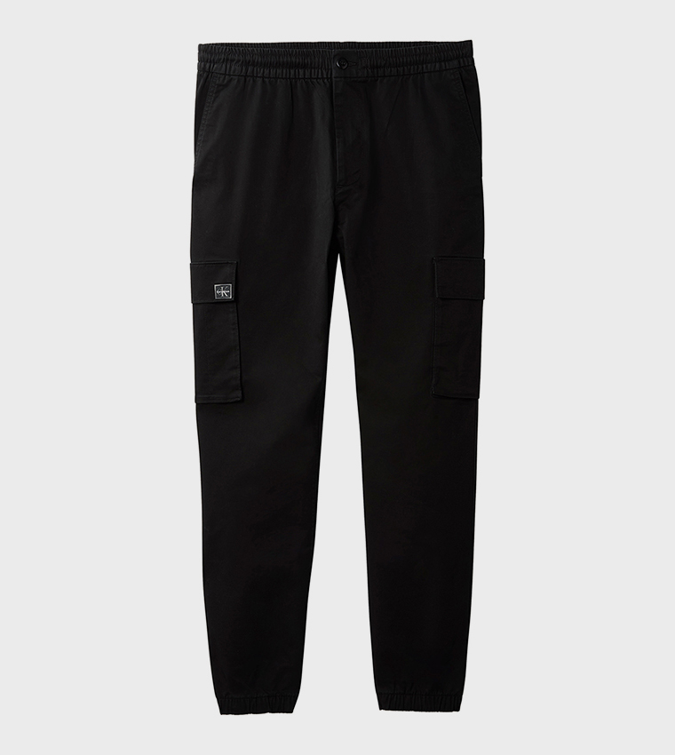 Solid Skinny Fit Cotton Cargo Joggers