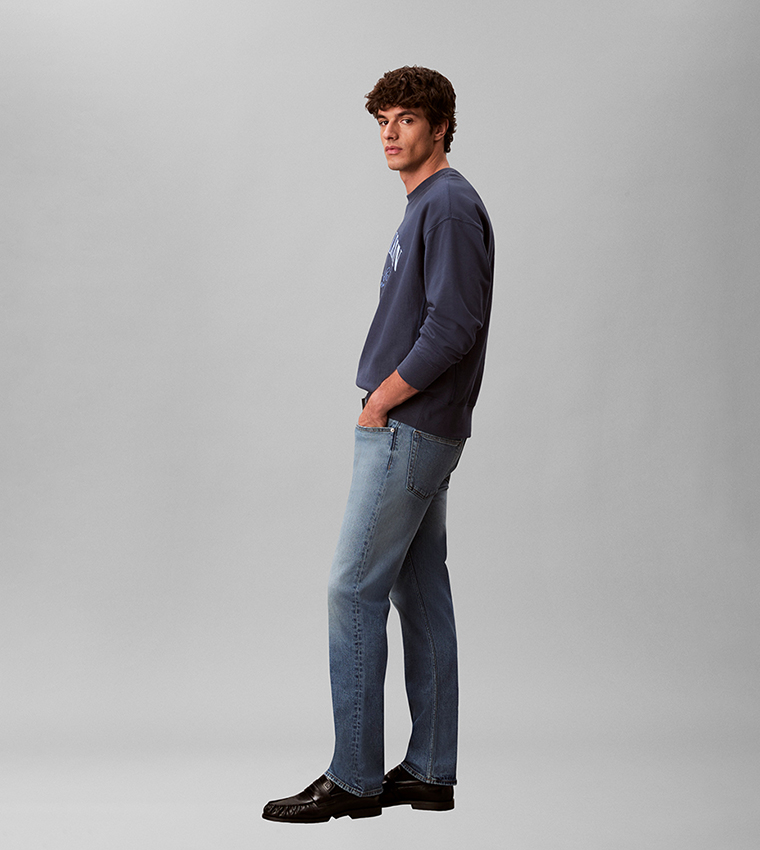 Washed Mid Rise Straight Fit Jeans