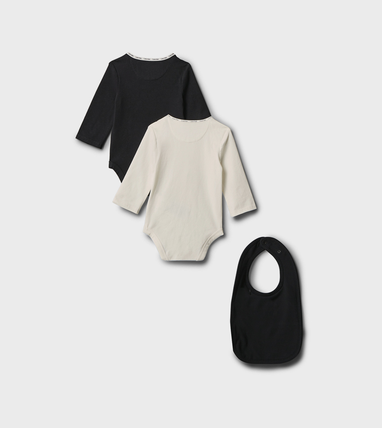 2-Pack Solid Long Sleeves Bodysuits with Bib