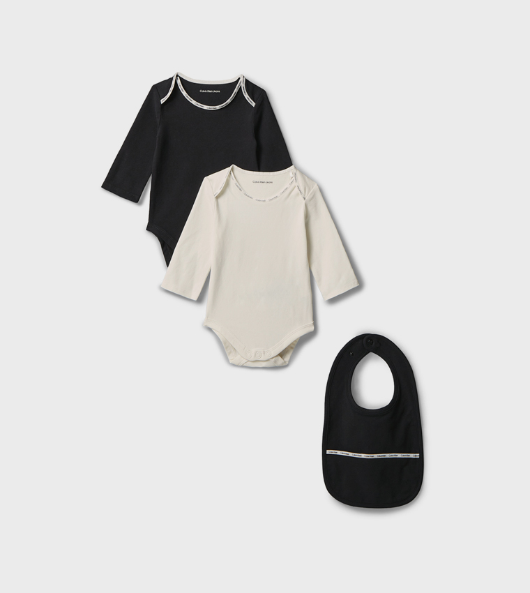 2-Pack Solid Long Sleeves Bodysuits with Bib