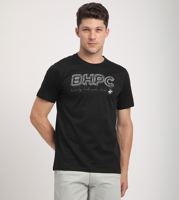 Beverly Hills Polo Club  Round Neck T-Shirts - Black Casual T-Shirts