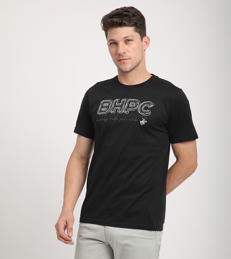 Beverly Hills Polo Club  Round Neck T-Shirts - Black Casual T-Shirts