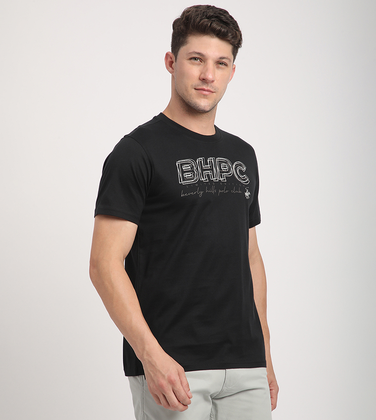 Beverly Hills Polo Club  Round Neck T-Shirts - Black Casual T-Shirts