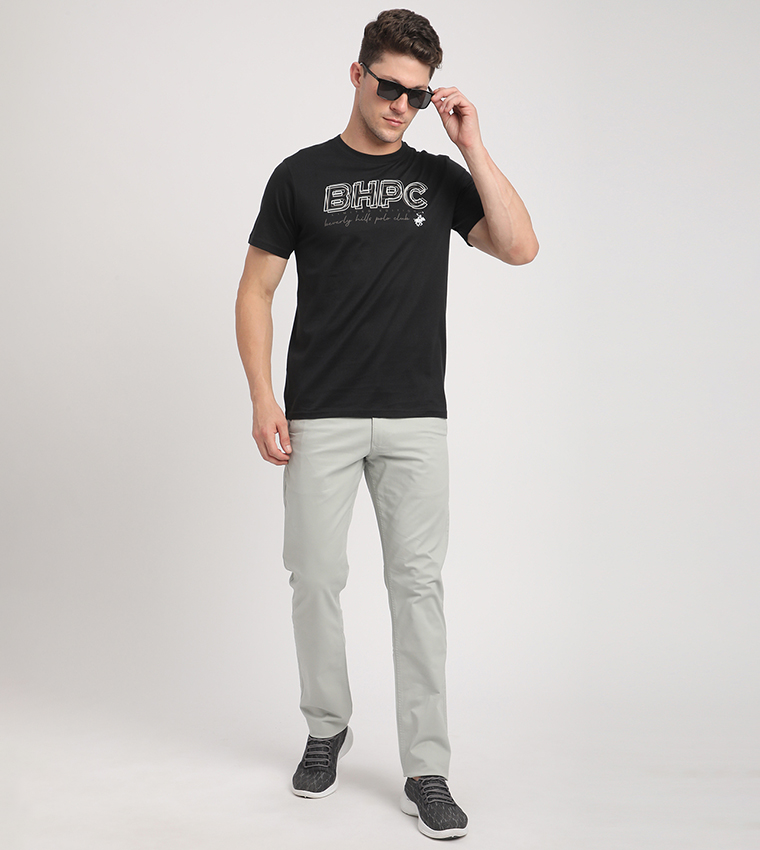 Beverly Hills Polo Club  Round Neck T-Shirts - Black Casual T-Shirts