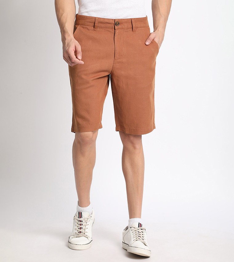 Solid Mid Rise Chino Shorts