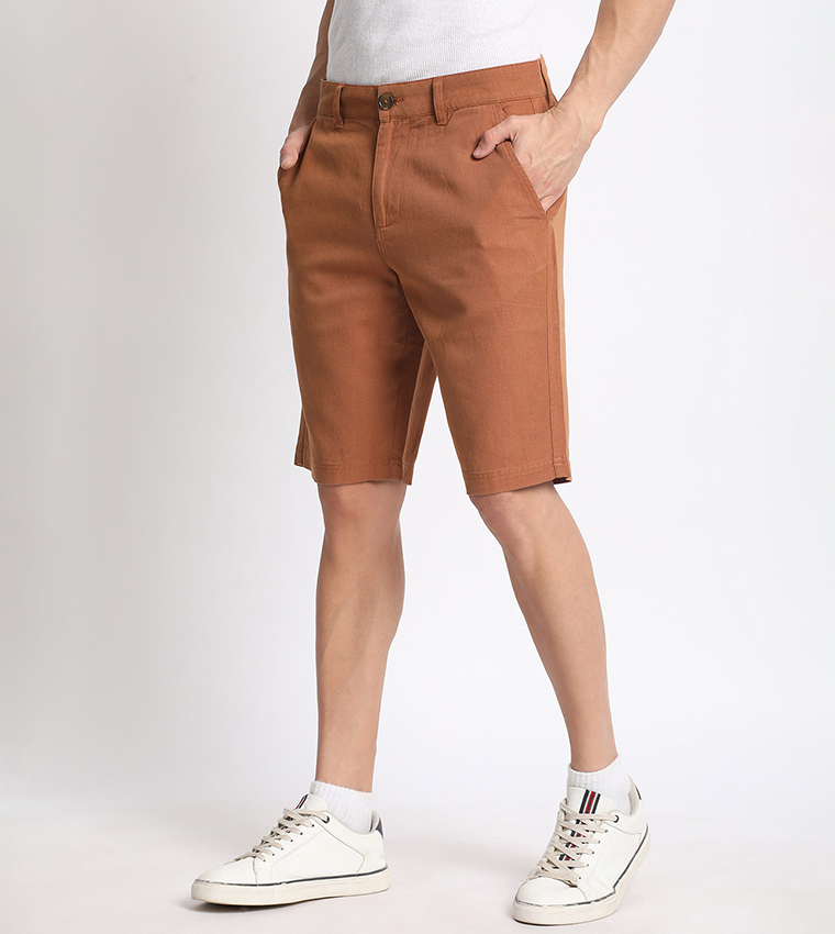 Solid Mid Rise Chino Shorts