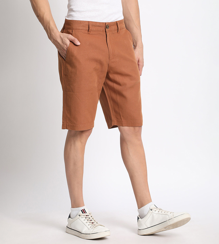 Solid Mid Rise Chino Shorts