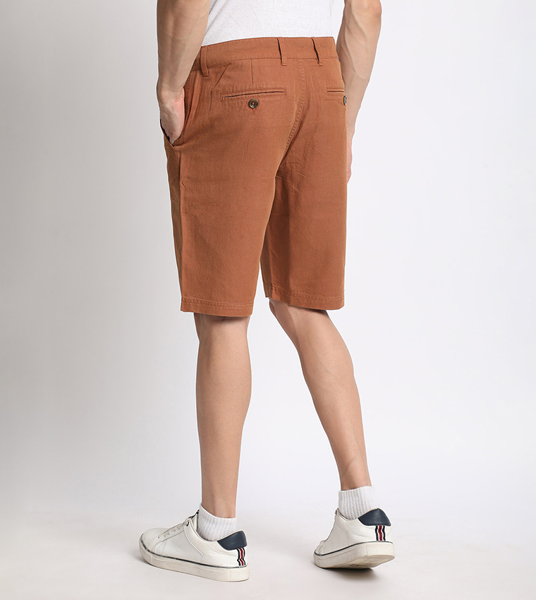 Solid Mid Rise Chino Shorts
