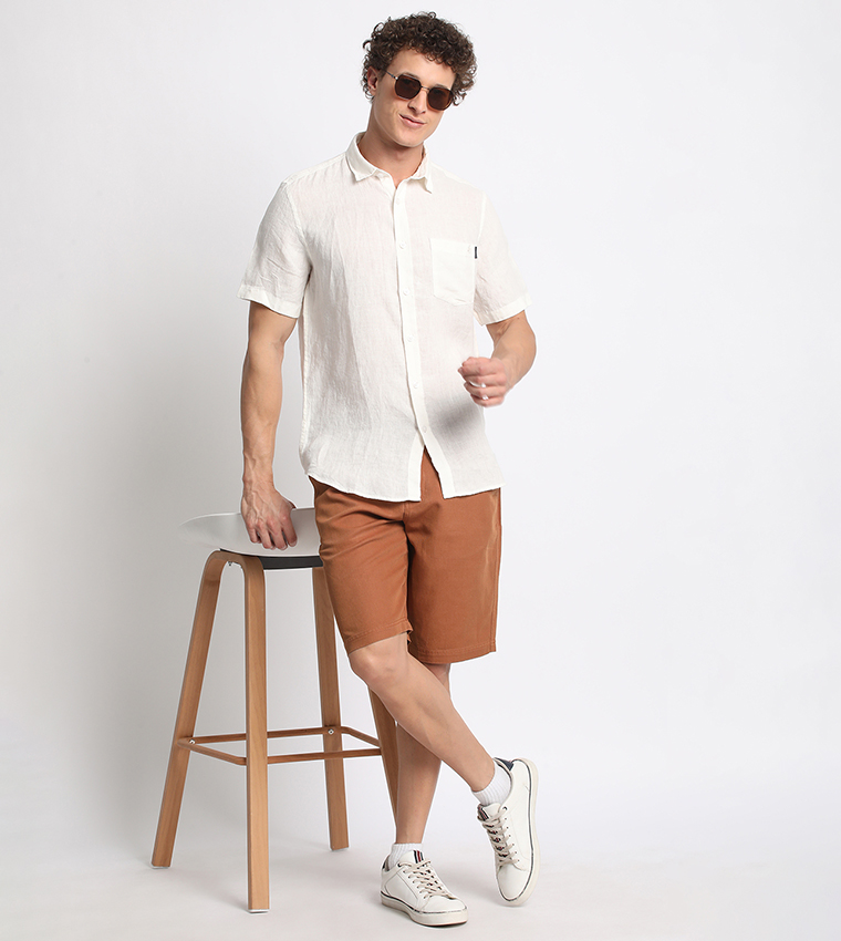 Solid Mid Rise Chino Shorts