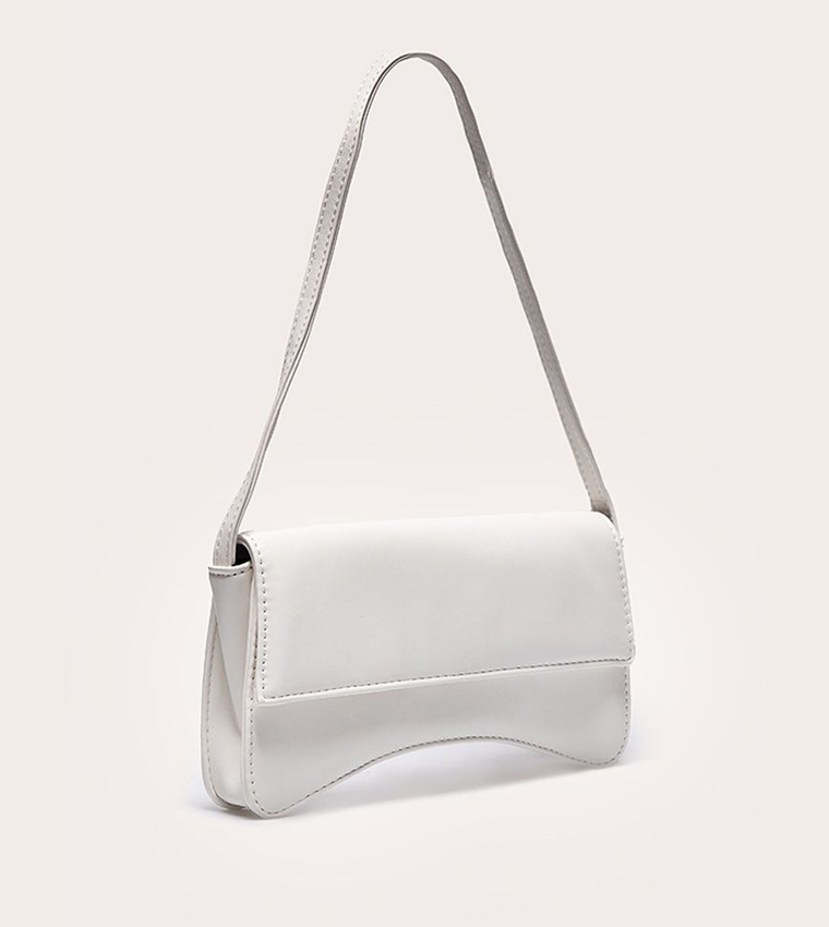 PU Flap Over Baguette Shoulder Bag