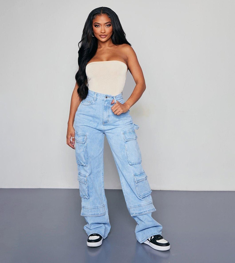 Shape Washed Pocket Cargo Wide Leg Jeans