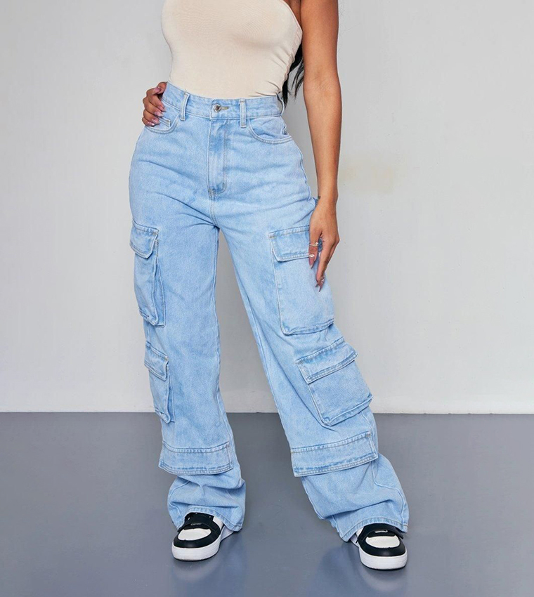 Shape Washed Pocket Cargo Wide Leg Jeans
