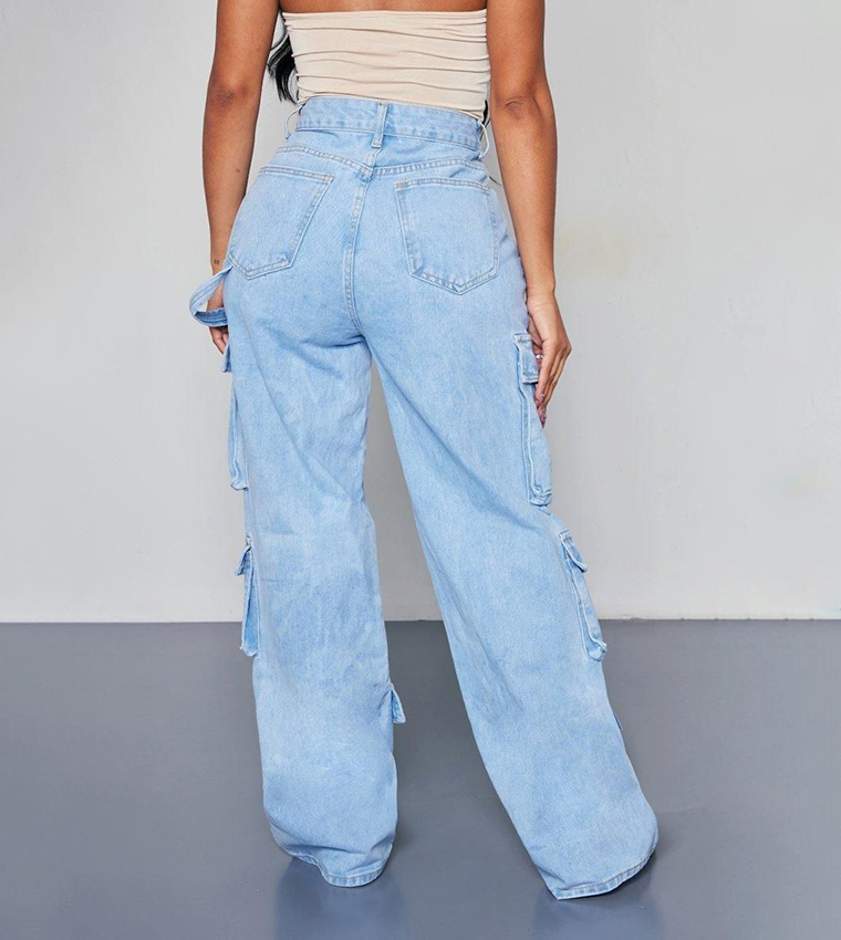 Shape Washed Pocket Cargo Wide Leg Jeans