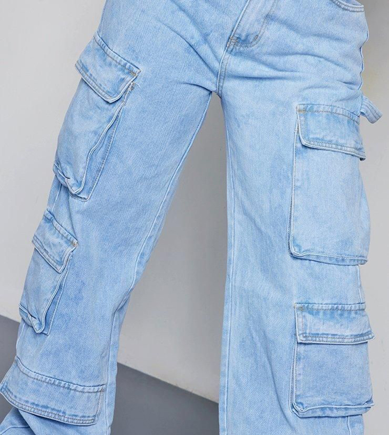 Shape Washed Pocket Cargo Wide Leg Jeans