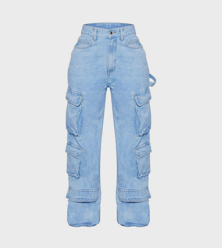 Shape Washed Pocket Cargo Wide Leg Jeans