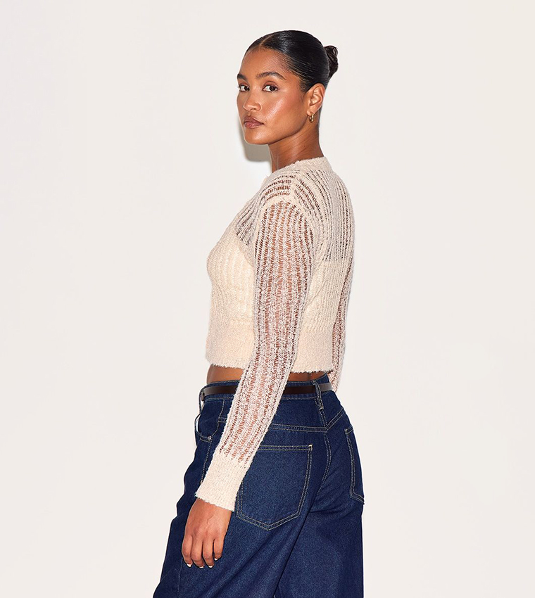 كارديغان محبوك شفاف بأزرار أمامية