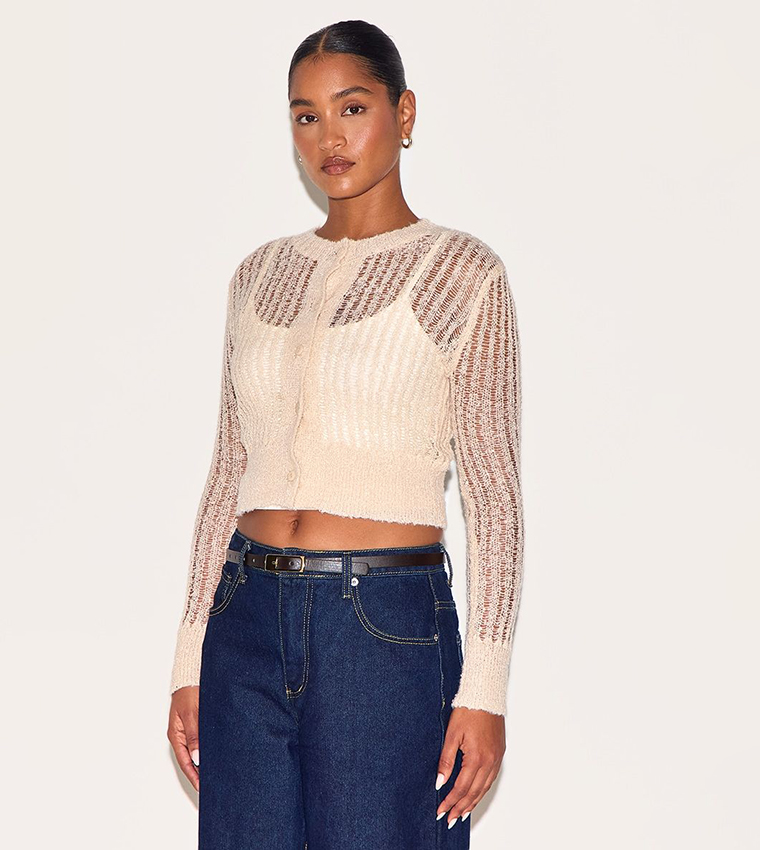 كارديغان محبوك شفاف بأزرار أمامية