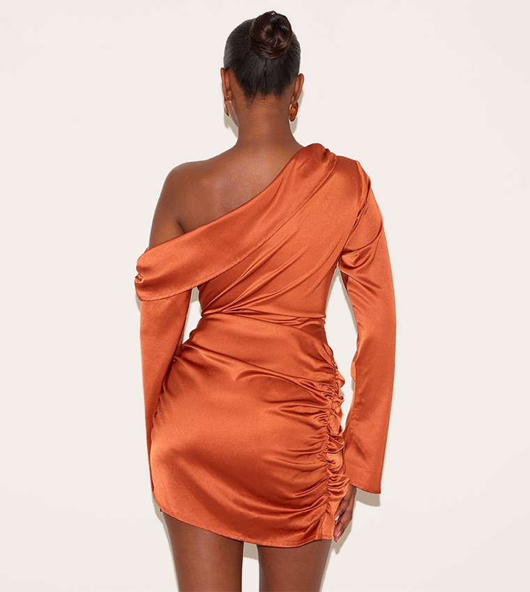 Satin One Shoulder Drape Bodycon Dress